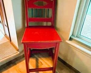 Southwestern Rustic Red Wooden Accent Chair – Handcrafted Pueblo Style Decorative Side Chair