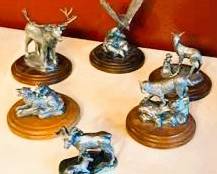 Signed Michael Ricker Pewter Figurine Collection – Vintage Wildlife Sculptures on Wooden Bases
