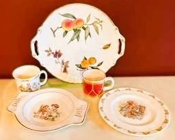 Floral China Tea Set Collection – Decorative Serving Plates & Cups with Fruit Motif Design