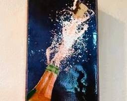 Champagne Pop Art Wall Sculpture – Modern Celebration Mixed Media Wall Décor
