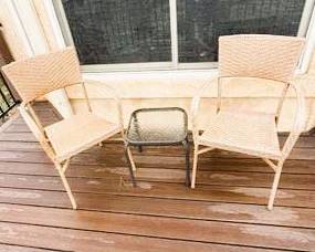 Outdoor Bistro Patio Set – Wicker Style Chairs with Glass Accent Table
