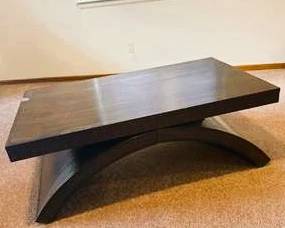 Modern Dark Wood Coffee Table – Contemporary Curved Base Cocktail Table