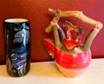 Southwestern Art Pottery Vase & Rustic Driftwood Basket Décor Set – Handmade Decorative Accent Pieces