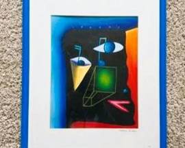 Signed Abstract Surrealist Art Print – Modern Geometric Expressionist Wall Artwork