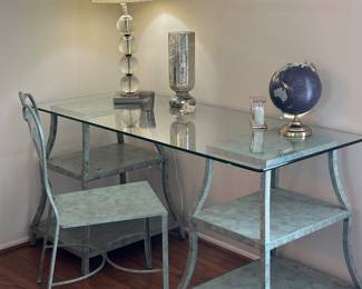 Modern metal desk with glass top with matching chair 