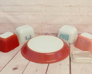 Pyrex Fridgie Lot + Flamingo Pie Plate