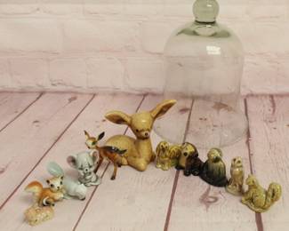 Woodland Miniature Figurine Lot and Cloche