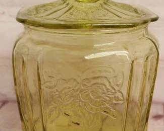 Vintage Yellow Glass Covered Jar