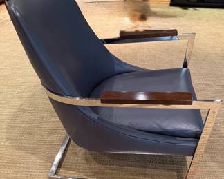 BERNHARDT Modern Chrome and Leather Lounge Club Chair