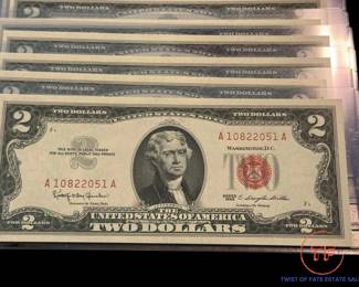 25 Sequential $2 Red Seal Notes