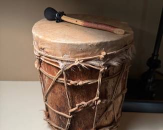 Handmade Native American Indian Drum - Hollowed Out Log and Stretched Rawhide with Beater