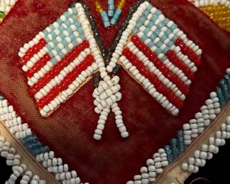 1800's Native American Iroquois Beaded Heart with American Flags Pin Cushion