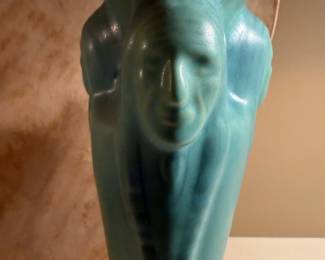 1940's VAN BRIGGLE 3 Head Native American Turquoise Vase by Lucille Larson