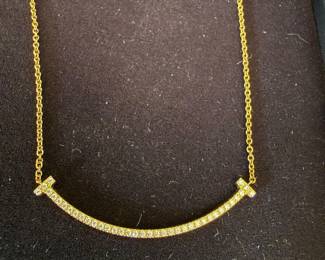 TIFFANY & CO T Smile Pendant 18kt Yellow Gold and Diamond Necklace
