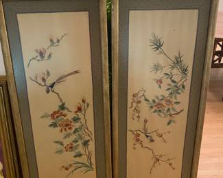 Pair of Asian silk embroidered panels. 50 “ tall