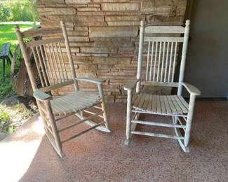 Three white wooden rocking chairs 
