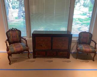 Smaller chest (48”W x 34”H x 16”D) with pair of chairs 