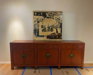 Long red credenza 104”W x 39”H x 19”D