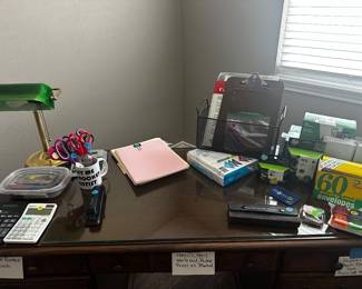 Office supplies, Lamp and Broyhill desk