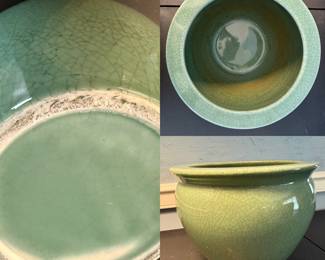 China geyao Sauce glaze mouth green glaze Crackle Narcissus basin 7” T x 10” W
