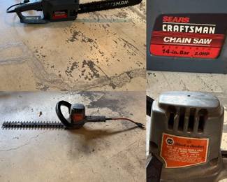 Sears Craftsman 14” Bar Chain Saw, Black & Decker 16” Deluxe Double Edge Shrub & Hedge Trimmer