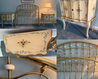 Pair Italian Venetian Painted Wooden Chest w/Doors Louis XV Style Cabinets-Vintage 50’s Florentine 