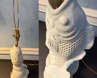 Pierced Porcelain Blane de Chine koi Fish Lamp