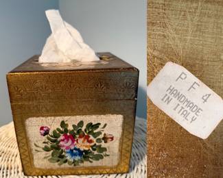 vintage, hand-painted tissue box cover in the Italian Florentine style Square 