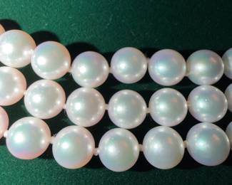 Triple Strand Akoya Pearls with 18k white gold and diamond clasp