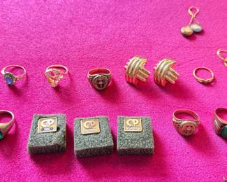 10 and 14 karat gold pins, rings, earrings
