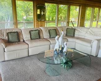 lACKAWANNA Contemporary Italian Leather Sectional, Modern Glass Coffee Table