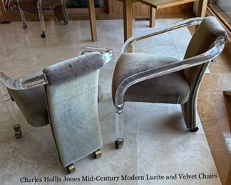 Charles Hollis Jones Mid Century Modern Lucite and Velvet Chairs