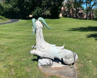 Antique Hand Carved Yard Goat