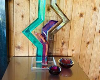 1990 Acrylic Sculpture by Shlomi Haziza, Murano Glass Trinket Bowls