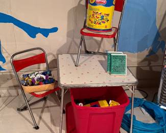 Vintage Childs Metal Folding Table and 2 Chairs