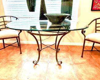 Contemporary metal base/glass top table