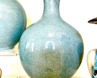 Pair blue crackle ceramic vases