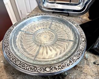 Pewter rim glass instead serving lazy susan