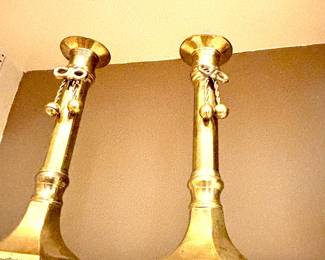 Pair bow trim brass candlesticks 