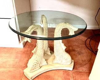 Vintage carved Koi fish base coffee table
