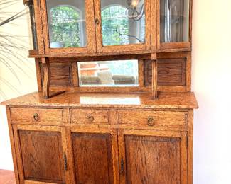 Circa early 1900's noteworthy tiger oak buffet hutch