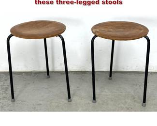 Lot 302 Pair Arne Jacobsen for Fritz Hansen, these threelegged stools