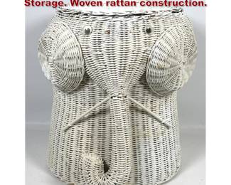 Lot 223 Vintage Elephant Form Hamper Storage. Woven rattan construction. 