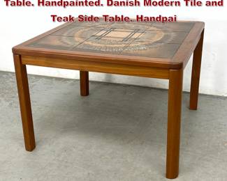 Lot 404 Danish Modern Tile and Teak Side Table. Handpainted. Danish Modern Tile and Teak Side Table. Handpai