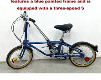 Lot 460 Vintage Dahon III folding bicycle features a blue painted frame and is equipped with a threespeed S