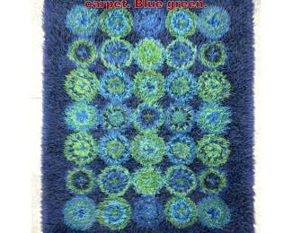 Lot 95 4 6 X 5 10 Danish Rya shag rug carpet. Blue green. 