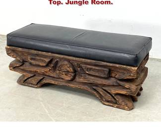 Lot 513 Witco Carved wood Bench. Vinyl Top. Jungle Room. 