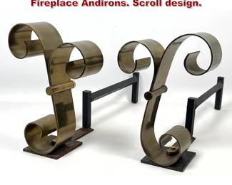 Lot 109 Pair Raymond Subes Style Brass Fireplace Andirons. Scroll design. 