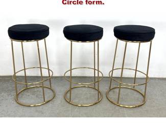Lot 427 3pc set Brass Frame Bar Stools. Circle form. 