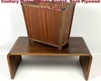 Lot 286 2pcs Wooden Objects. American Mid Century Walnut Waste Basket, Bent Plywood Low Table